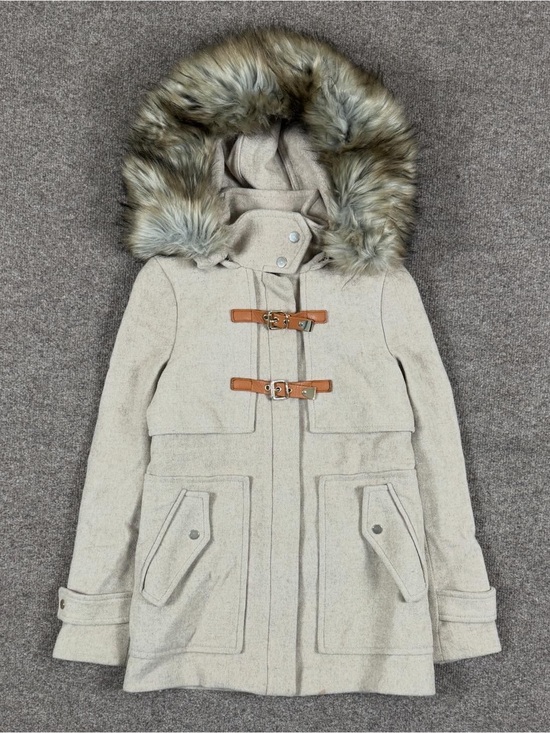 Zara Jackets & Blazers - Zara Oatmeal Beige Wool Blend Duffle Coat Women’s XS‎ Removable Hood & Fur Trim